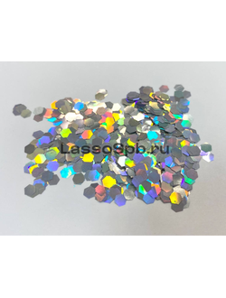 Полиэстровые блестки глиттер Серебро Голография 4 мм вес 1 кг