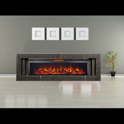 Линейный электрокамин Line SFT серый мрамор с очагом Vision 60 LOG LED