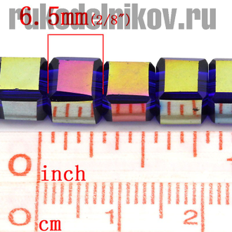 бусина стеклянная граненая "Куб", цвет-темно-синий мультиколор, 5 шт/уп