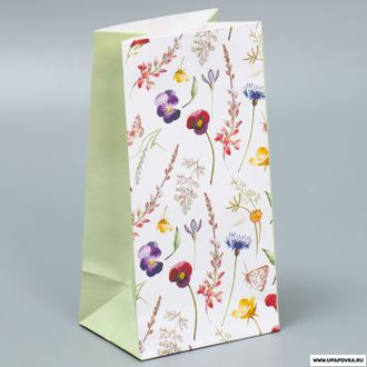 Пакет подарочный без ручек «Цветы» 10 x 19,5 x 7 см