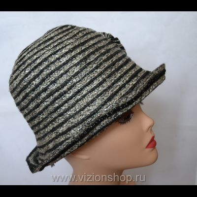 Летняя шляпа из льна Vizio Италия 4804 серебро с черным