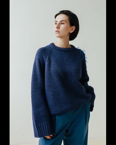 Свитер из шерсти мериноса c пайетками  (джинсовый)