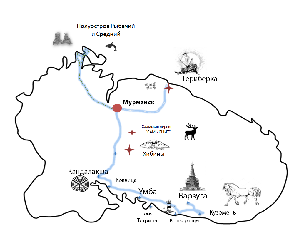 Карта полуострова рыбачий и средний. Полуостров рыбачий на карте. Кольский полуостров маршрут. Карта перевалов хибины. Мурманская область маршруты.