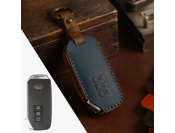 Синий чехол для ключа Kia Sportage, Sorento, K5 (7 кнопок) с 2021 года. Натуральная кожа.