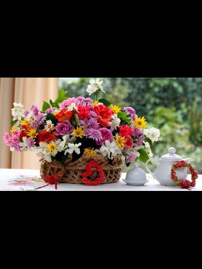 Купить греющую картину с фото цветы в корзинке