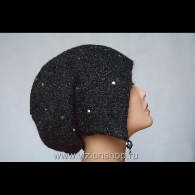 Меланжевая черная вязаная шапка ушанка Vizio 6444 Италия