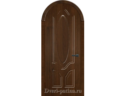 Радиусная дверь с художественным стеклом Глория, цвет темный орех.
