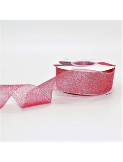 Лента метал. с люрексом/парча 38мм (65, малиновая), 22,8м
