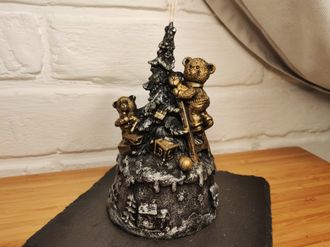 Свеча "Новогодняя елка" черная с серебром и золотом, 1 шт., 9 x 14 см