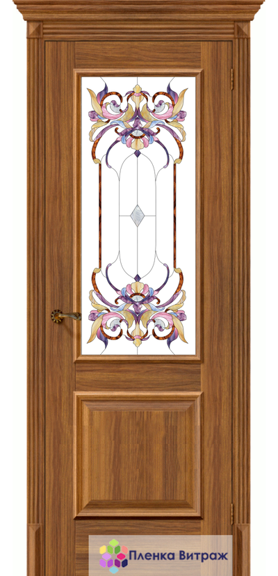 Витражная пленка, витражная пленка самоклеющаяся, пленочный витраж с классическим рисунком в дверь