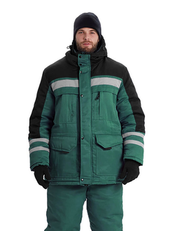 Костюм зимний "ЗИМНИК" куртка/брюки, цвет: т.зеленый/черный