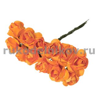 бумажные цветы "Роза", цвет-оранжевый, 20х80 мм, 12 шт/уп