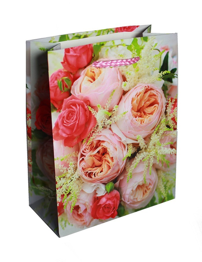 Пакетик подарочный Цветы 14х20х7см (микс)