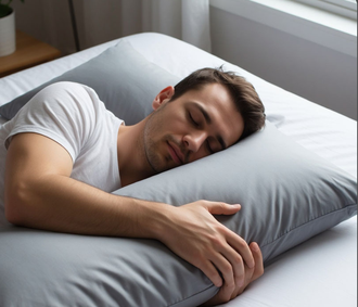 Подушка формы Г размер 230 см биопух с наволочкой на молнии сатин страйп серый