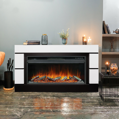 Линейный электрокамин Modern белый с черным с очагом Vision 42 LOG LED