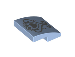 Slope, Curved 2 x 2 x 2/3 with Silver Fancy Scroll and Heart Shaped Paw Pattern, Bright Light Blue (15068pb047 / 6135348)
