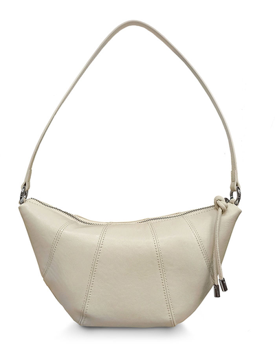 (АРТИКУЛ: 9911/1) СУМКА ЖЕНСКАЯ "КРУАССАН", НЕБОЛЬШАЯ, НАТУРАЛЬНАЯ КОЖА, БЕЖЕВО-СЕРАЯ "СЛОНОВАЯ КОСТЬ", С ДВУМЯ ПЛЕЧЕВЫМИ РЕМНЯМИ