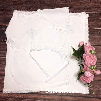 Тёплая крестильная рубашка  для девочки "Традиция": распашная спереди, размеры от рождения до 2 лет, можно вышить любое имя