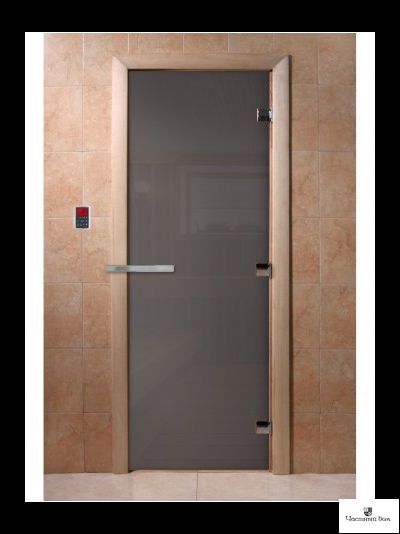 Дверь стеклянная для бани и сауны Графит  8мм Ольха