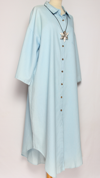 ПЛАТЬЕ БОХО ДЖИНСОВОЕ "ДЕКОЛЬТЕ СЗАДИ" голубое р.44-52