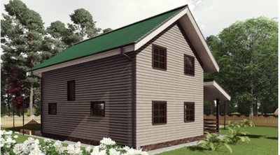 Одноэтажный каркасный дом с мансардой с тремя спальнями 130м² (SK75)