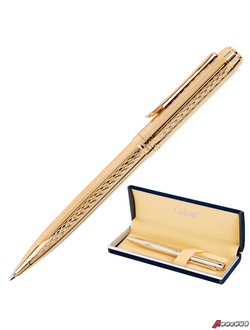 Ручка подарочная шариковая GALANT «Graven Gold», корпус золотистый с гравировкой, золотистые детали, пишущий узел 0,7 мм, синяя. 140466