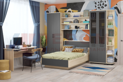 Композиция детской ГРЕЙС корпус Ясень Асахи/фасад Антрацит Матовый