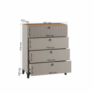 Ника Комод 4Я, ПВШ 800*916*410 (мдф бежевый мат-05 / лдсп кашемир + дуб делано)