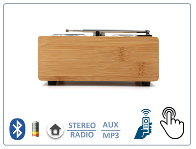 Bluetooth колонка СТЕРЕО, радио FM, с аккумулятором + пульт, для использования в помещении