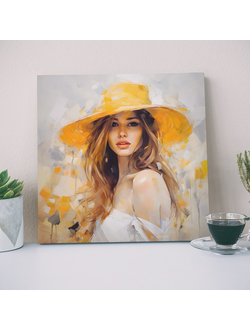 Печатная картина на деревянном подрамнике, "Девушка в шляпе"