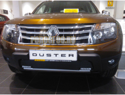 Защита радиатора Renault Duster 2011-2014 с вырезом под DHO black PREMIUM