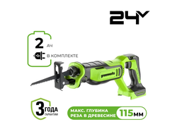 Пила сабельная аккумуляторная Greenworks GPT-BLRS-1, АКБ 2 Ач, ЗУ