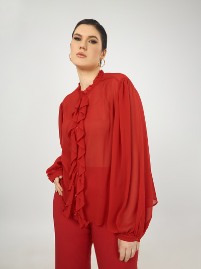 Блуза красная с жабо