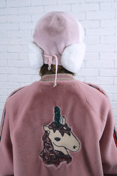 Женская ушанка «Гармония», цвет жемчуг + белый