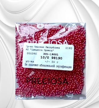 Бисер чешский круглый preciosa 10/0, блестящий красный (98190), 50 грамм