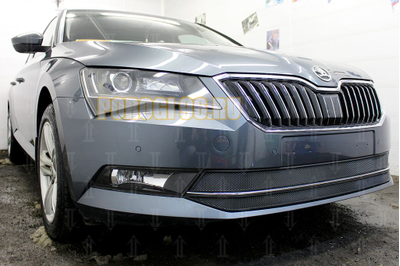 Защита радиатора Skoda Superb 2015- (2 части) black