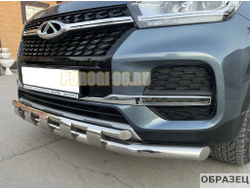 Защита переднего бампера двойная с перемычками Папа Тюнинг d60/42 для Chery Tiggo 4 Pro 2022-