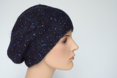 Вязаный синий берет с перьями Визио Италия