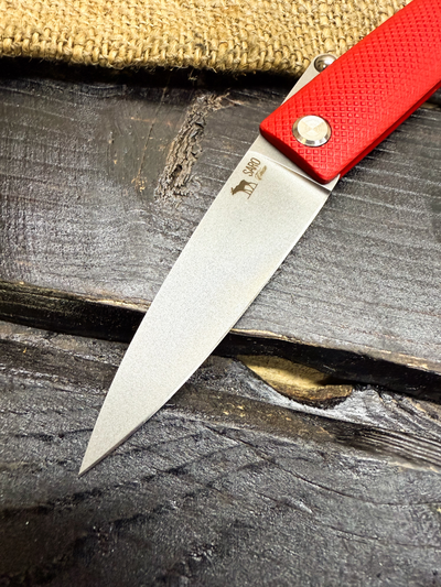 Фрикционный складной нож Скин-ду Малый сталь ELMAX, рукоять G10 красный