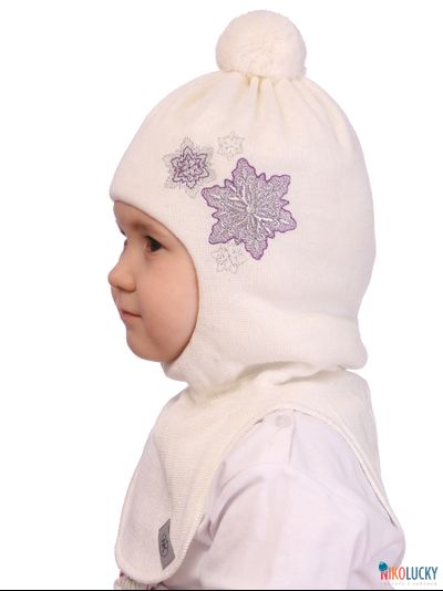 Шапка-шлем "Снежинки"  19101-05, цвет белый р. 48-50