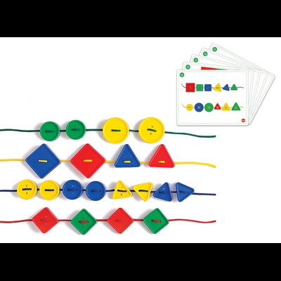 Шнуровка "Пуговицы" (3 формы, 2 размера, 4 цвета, 48 шт., 4 шнурка, 10 карточек).