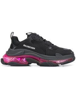 Кроссовки Balenciaga Triple S черные с розовой подошвой женские