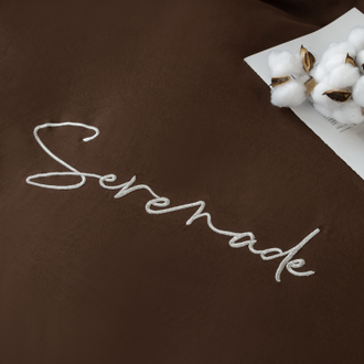 Однотонный сатин постельное белье на резинке с вышивкой цвет Шоколад (двуспальный 4 наволочки) HR029