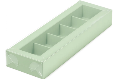 Коробка на 5 конфет с прозр. кр. (фисташковая), 235*70*30мм