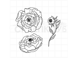 штамп Цветы розы с глазами сердцевинками