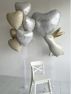 Набор шаров сердечек, шары с гортензией и зайчик