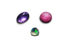 Драгоценные камни (аметист, рубин, опал), клипарт на прозрачном фоне для веб-дизайна.