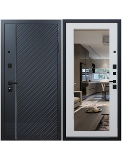 Дверь ГРАФ черный кварц с молдингом / Зеркало Пастораль белый матовый