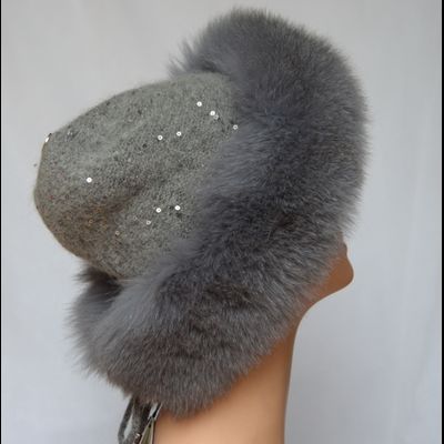 Вязаная шапка с мехом Vizio Италия 6457 серая