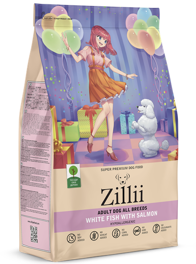 ZILLII Adult Dog Корм сухой для взрослых собак всех пород Белая Рыба с Лососем 15 кг